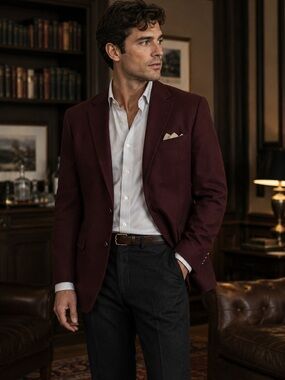 Vintage David‎ Barclay Burgundy Blazer Jacket Mens 42 Reg Canadian Clothiers